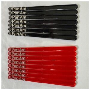 Vintage Pan Am Airline Swizzle Sticks Lot of 15 Black Red Mid-Century Barware